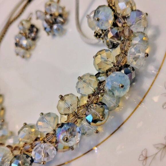 Vtg Ali-Khan New York Multi-Color Faceted AB Crystal Necklace & Earrings Set - Picture 4 of 8